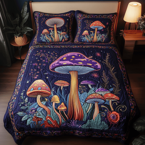 Mystic Mushroom Garden 3-Piece Quilted Bedding Set - Single (59" x 70")