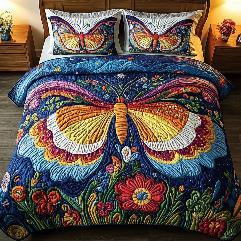 Mystic Butterfly Garden 3-Piece Quilted Bedding Set - Single (59" x 70")