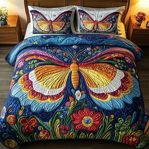 Mystic Butterfly Garden 3-Piece Quilted Bedding Set - Single (59" x 70")