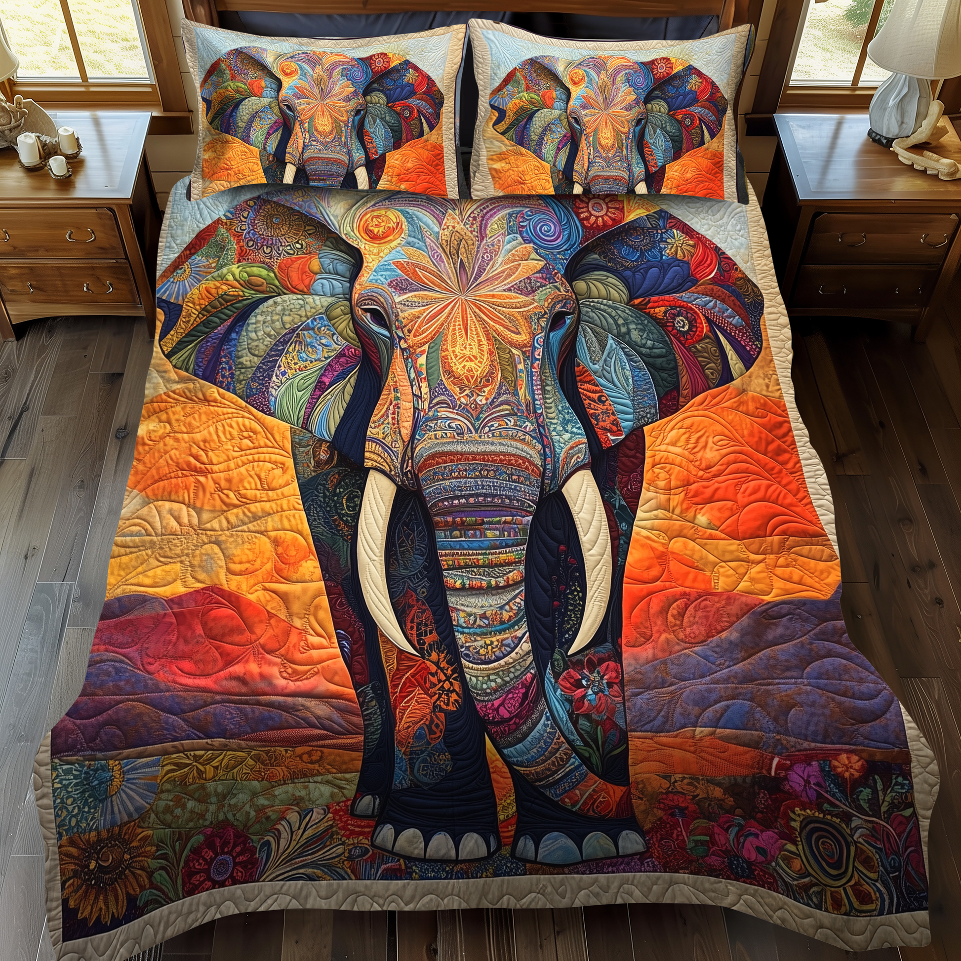 Mystic Elephant 3-Piece Quilted Bedding Set - Single (59" x 70")