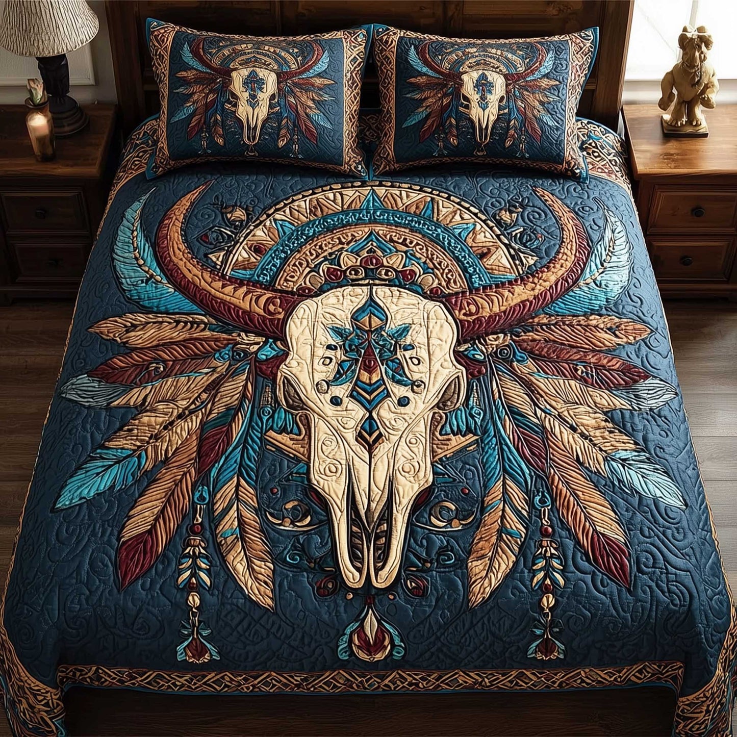 Mystic Horned Skull 3-Piece Quilted Bedding Set - Single (59" x 70")