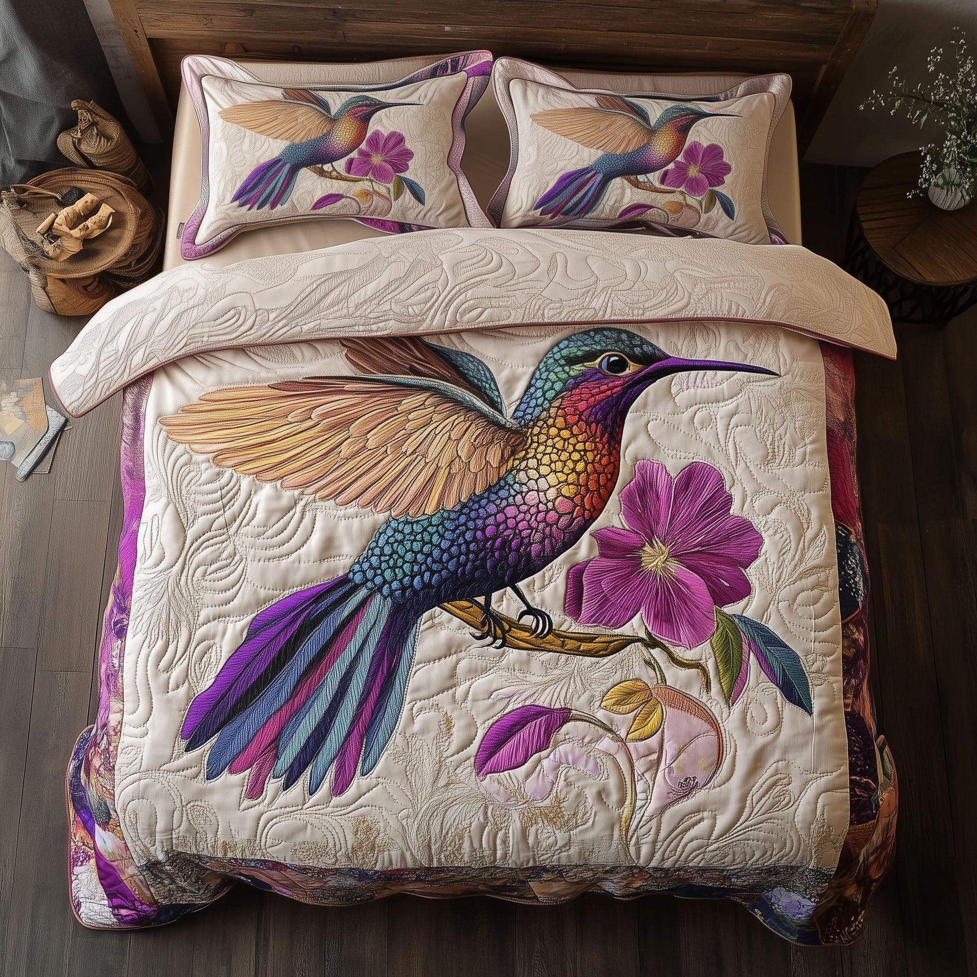 Mystic Hummingbird 3-Piece Quilted Bedding Set - Single (59" x 70")