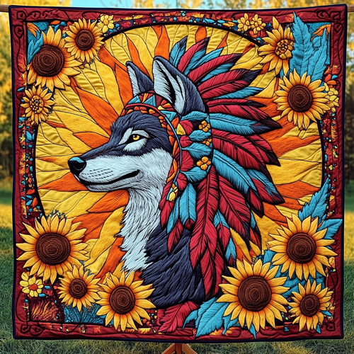 Wolves of the Dreamcatcher Quilted Blanket - Throw (55" x 60")