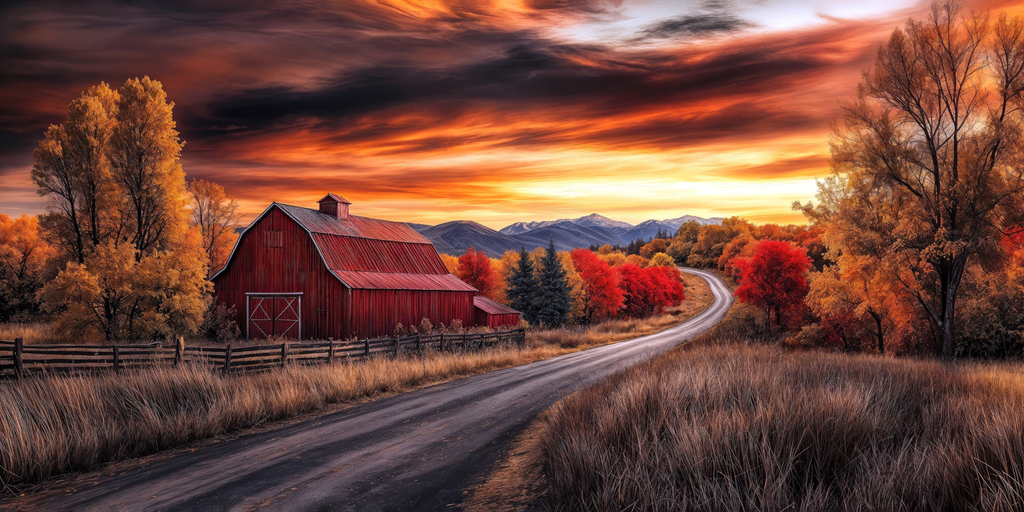 Red Barn Wall Art – Rustic Fall Canvas Art | Cozy Farmhouse Wall Decor Print