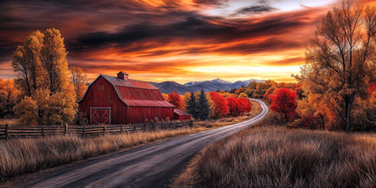 Red Barn Wall Art – Rustic Fall Canvas Art | Cozy Farmhouse Wall Decor Print