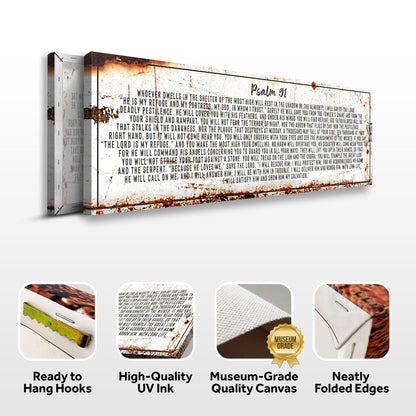 Psalm 91: He Is My Refuge – Rustic Christian Wall Art for Living Room, Religious Decor for Home