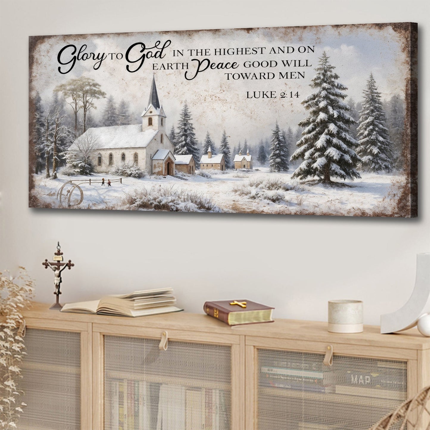 Rustic Holiday Luke 2:14 Wall Sign