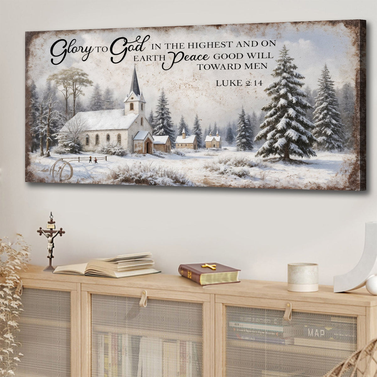 Rustic Holiday Luke 2:14 Wall Sign