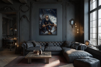 Nautical Canvas Wall Art - Captain Steering Ship Through Storm | Masculine Wall Decor For Men