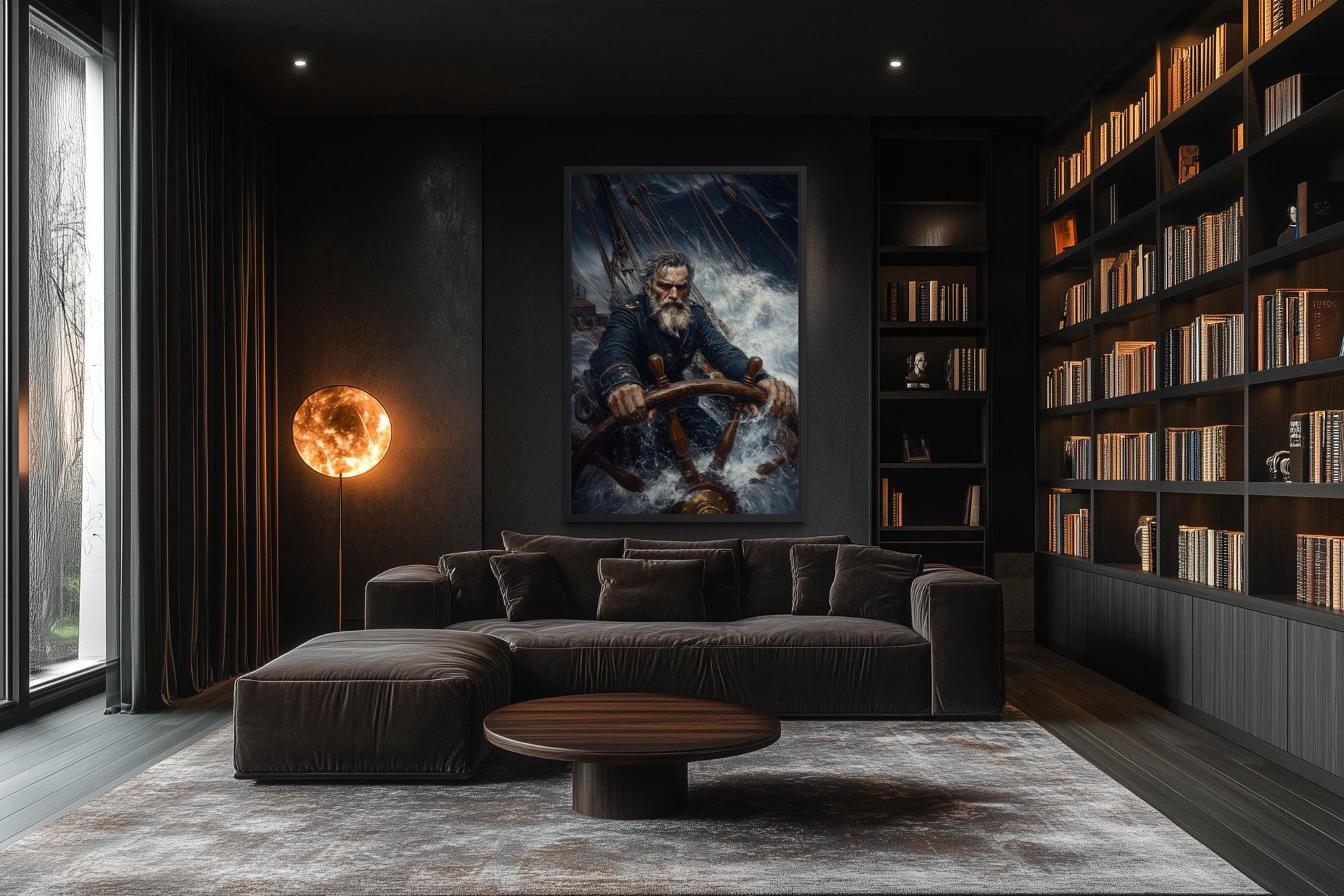 Nautical Canvas Wall Art - Captain Steering Ship Through Storm | Masculine Wall Decor For Men