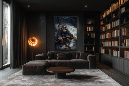 Nautical Canvas Wall Art - Captain Steering Ship Through Storm | Masculine Wall Decor For Men