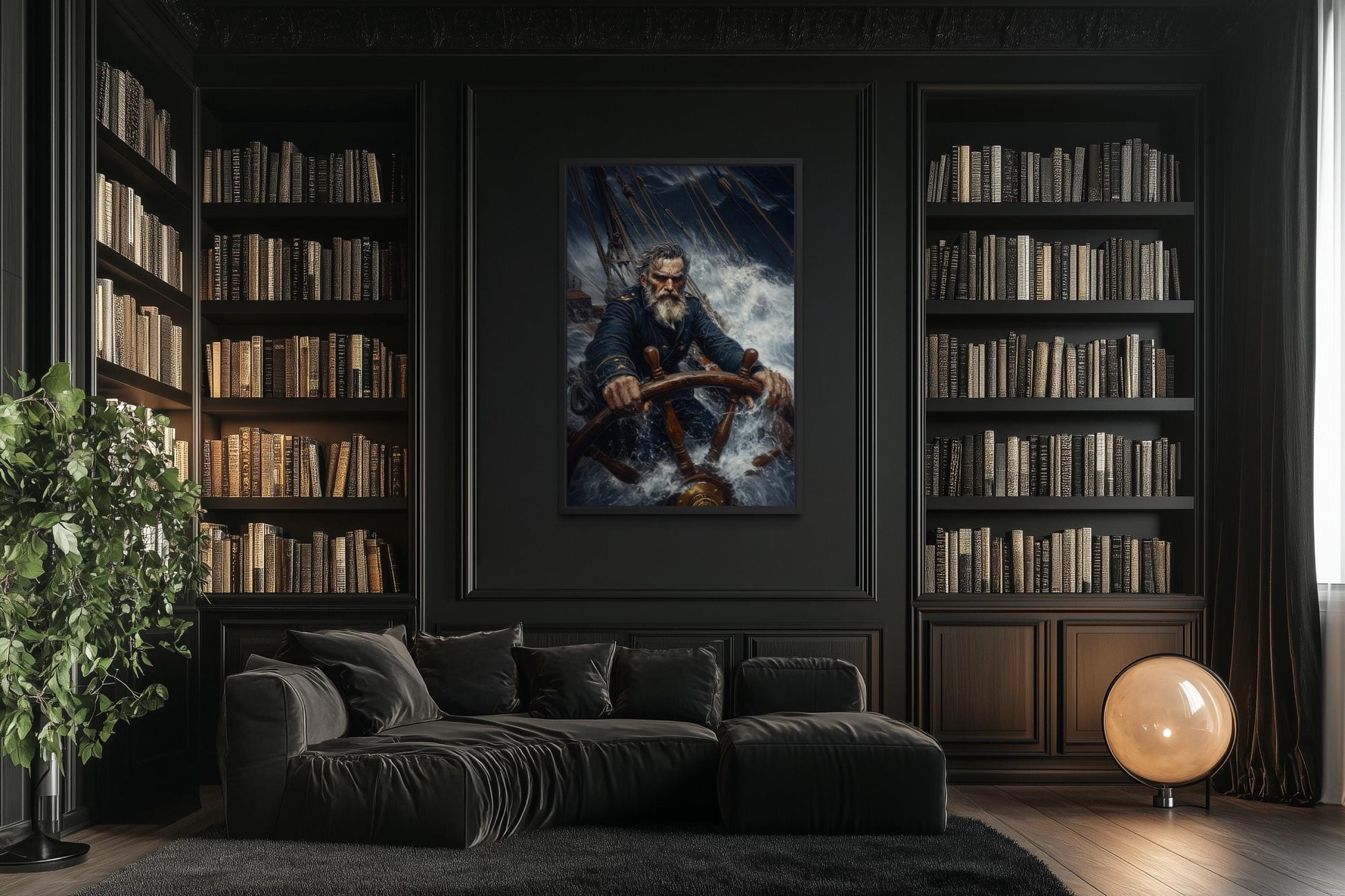 Nautical Canvas Wall Art - Captain Steering Ship Through Storm | Masculine Wall Decor For Men
