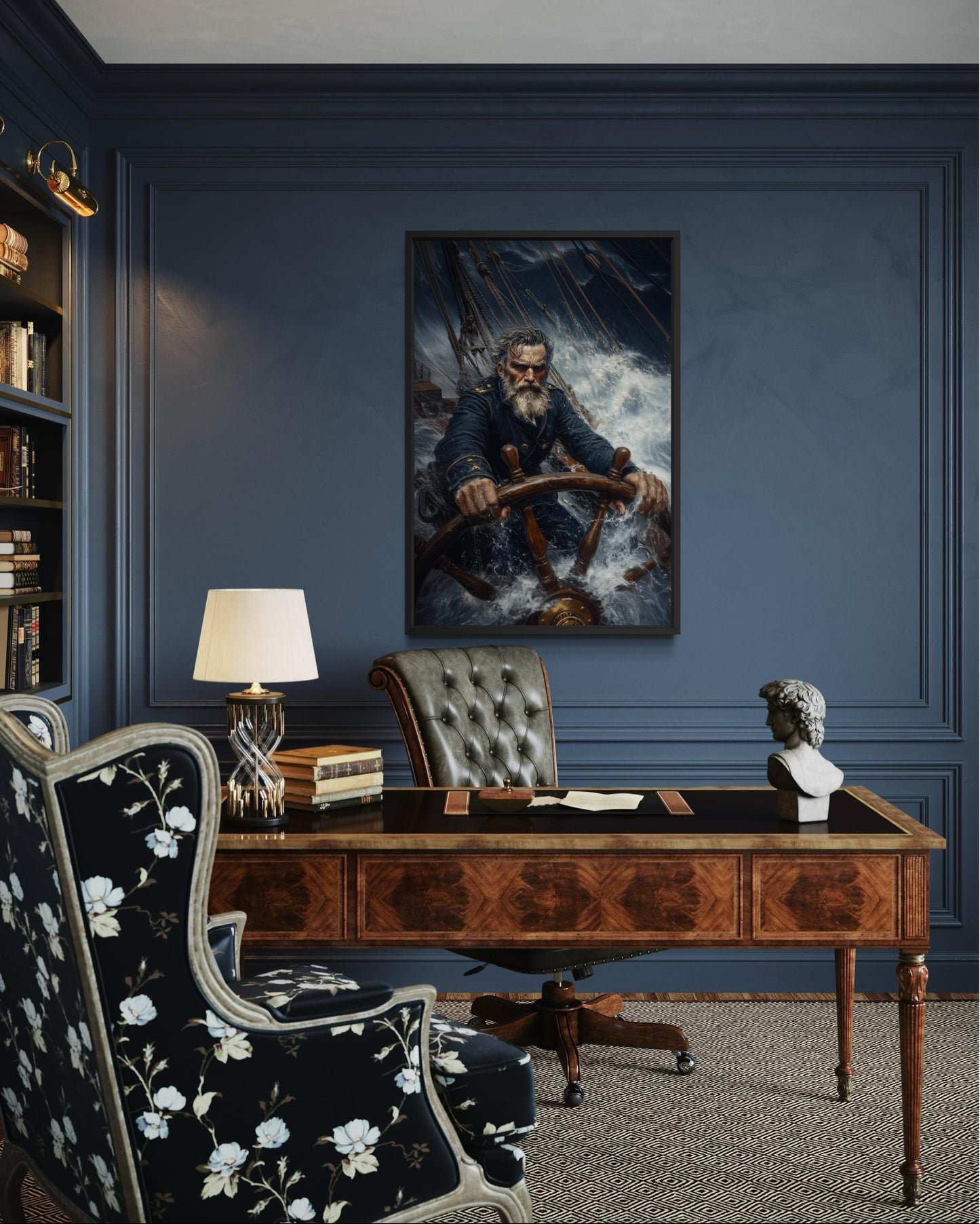 Nautical Canvas Wall Art - Captain Steering Ship Through Storm | Masculine Wall Decor For Men