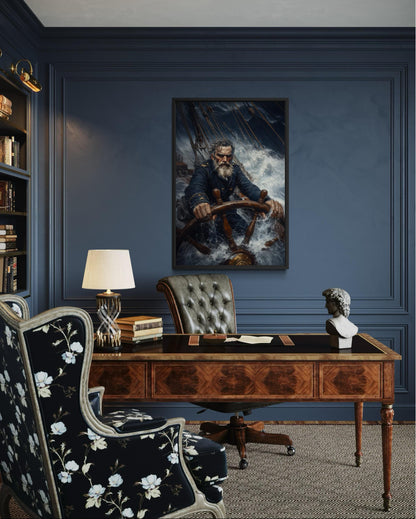 Nautical Canvas Wall Art - Captain Steering Ship Through Storm | Masculine Wall Decor For Men