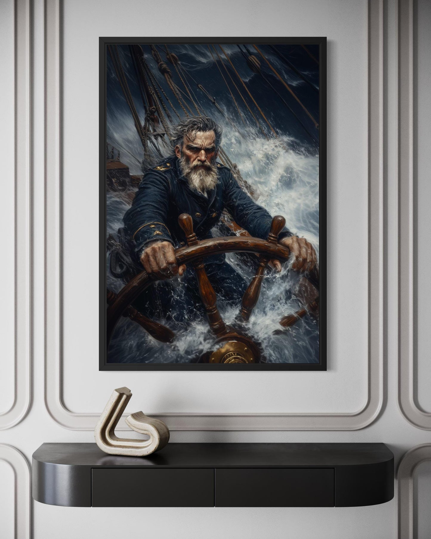 Nautical Canvas Wall Art - Captain Steering Ship Through Storm | Masculine Wall Decor For Men