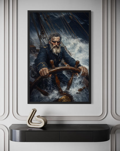 Nautical Canvas Wall Art - Captain Steering Ship Through Storm | Masculine Wall Decor For Men