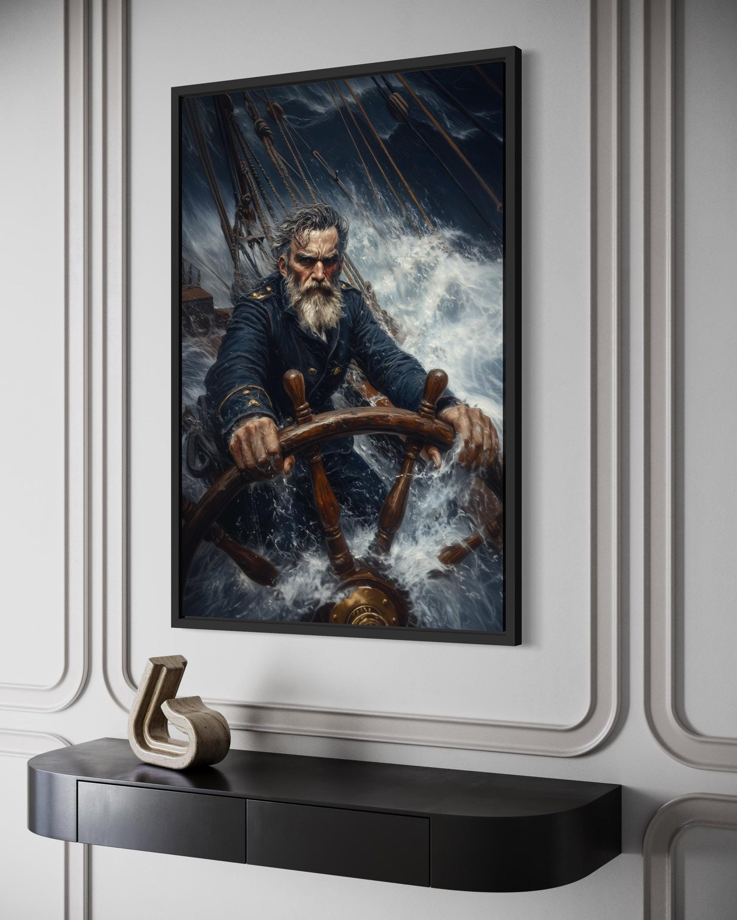 Nautical Canvas Wall Art - Captain Steering Ship Through Storm | Masculine Wall Decor For Men