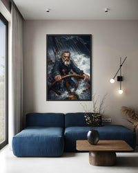 Nautical Canvas Wall Art - Captain Steering Ship Through Storm | Masculine Wall Decor For Men