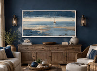 Nautical Wall Art – Lone Sailboat Canvas Print With Distressed Wood Look