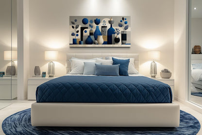 Navy Blue Beige Abstract Vases Framed Canvas Wall Art For Living Room