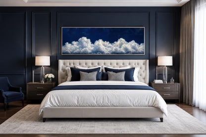 Navy Blue Cloud Wall Art - Long Narrow Bedroom Canvas Print