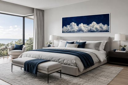 Navy Blue Cloud Wall Art - Long Narrow Bedroom Canvas Print