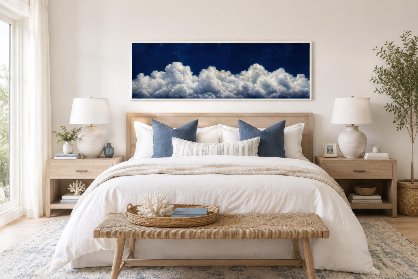 Navy Blue Cloud Wall Art - Long Narrow Bedroom Canvas Print