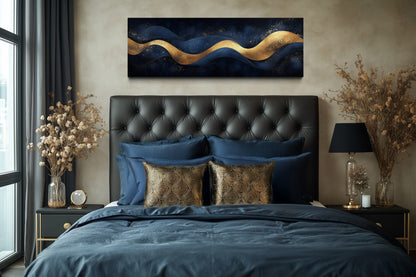 Navy Blue Gold Modern Abstract Above Bed Canvas Wall Art