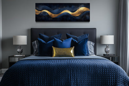Navy Blue Gold Modern Abstract Above Bed Canvas Wall Art
