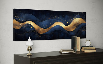 Navy Blue Gold Modern Abstract Above Bed Canvas Wall Art