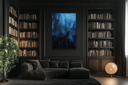Navy Blue Rain Drops Framed Canvas Wall Art