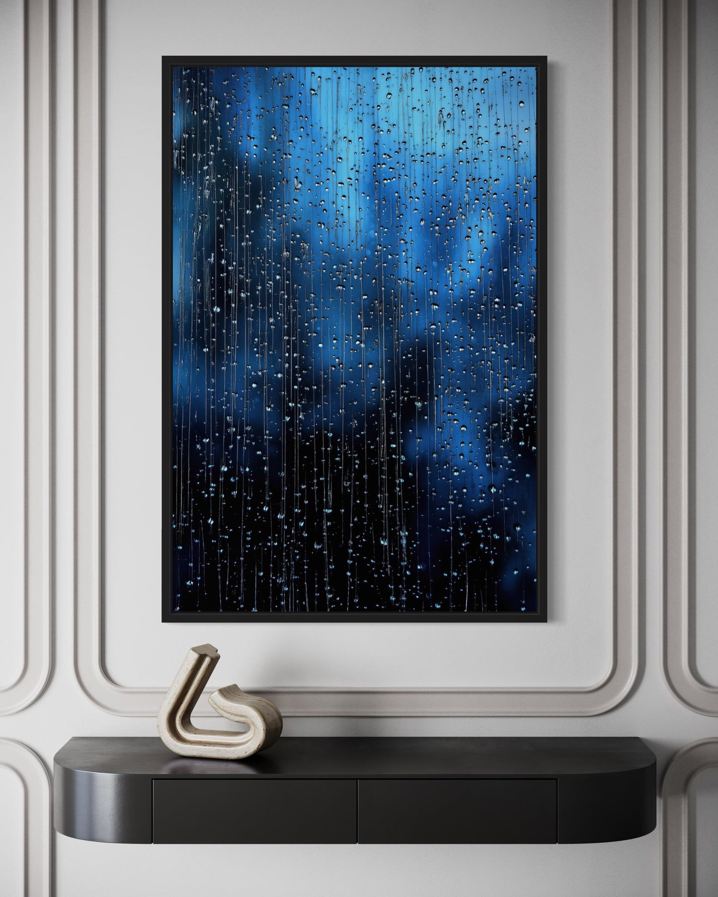 Navy Blue Rain Drops Framed Canvas Wall Art