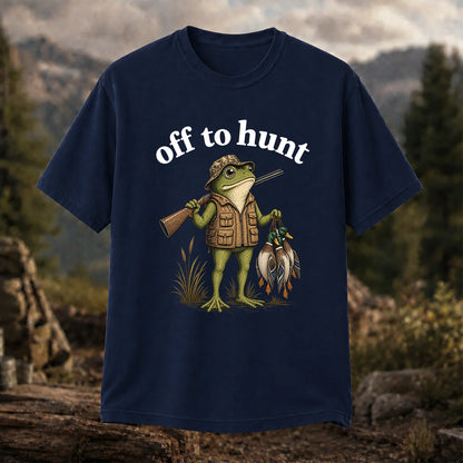 Off to Hunt T-Shirt, Funny Frog Duck Hunting Tee