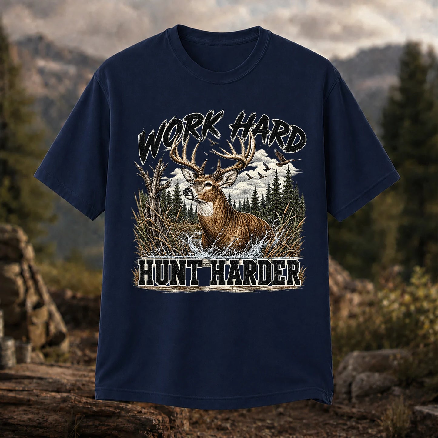Work Hard Hunt Harder T-Shirt, Vintage Deer Hunting Tee