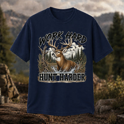 Work Hard Hunt Harder T-Shirt, Vintage Deer Hunting Tee