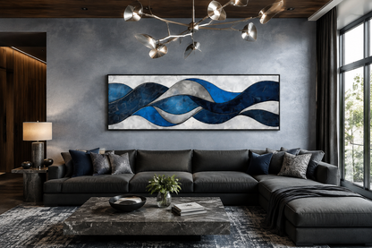 Navy Blue Grey Geometric Modern Abstract Above Bed Canvas Wall Art