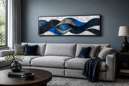 Navy Blue Grey Geometric Modern Abstract Above Bed Canvas Wall Art