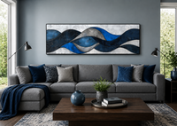 Navy Blue Grey Geometric Modern Abstract Above Bed Canvas Wall Art