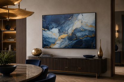 Navy Blue Grey Gold Abstract Marble Canvas Wall Art For Bedroom Or Living Room