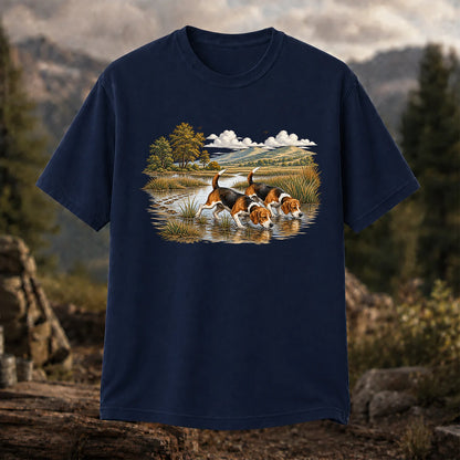Beagles Tracking Through a Marsh T-Shirt, Vintage Hunting Dog Tee