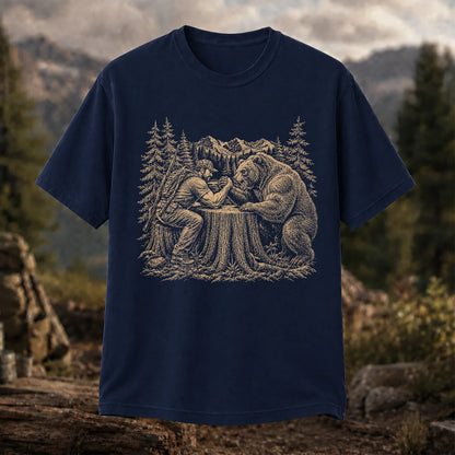 Hunter Arm Wrestling a Bear T-Shirt, Funny Wilderness Tee