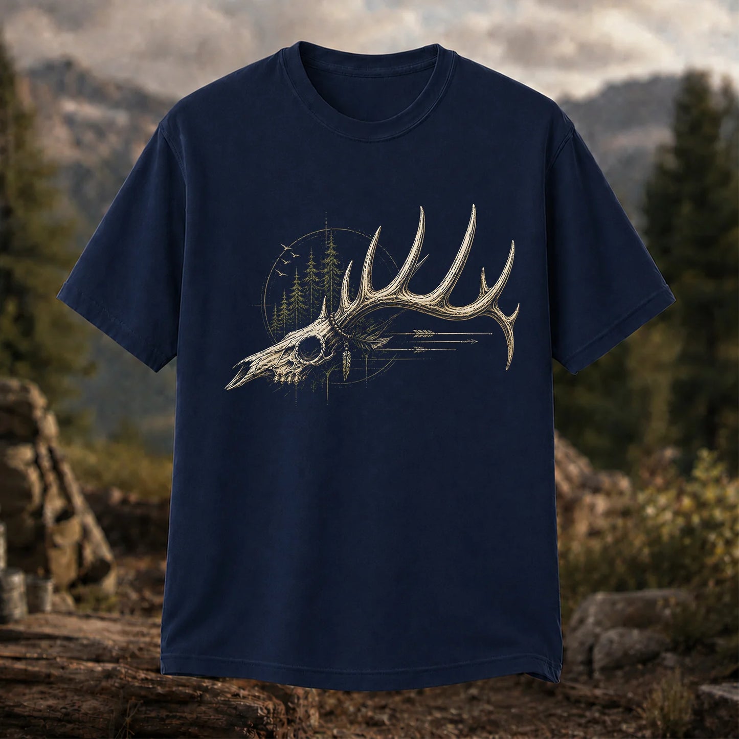 Deer Skull Antlers T-Shirt, Vintage Woodland Hunter Tee