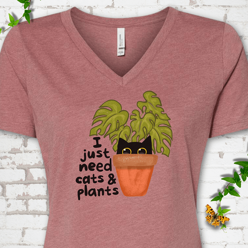 Need Cats & Plants V-Neck T-Shirt