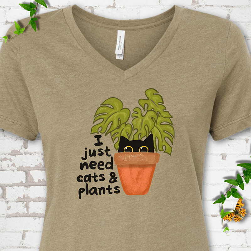 Need Cats & Plants V-Neck T-Shirt