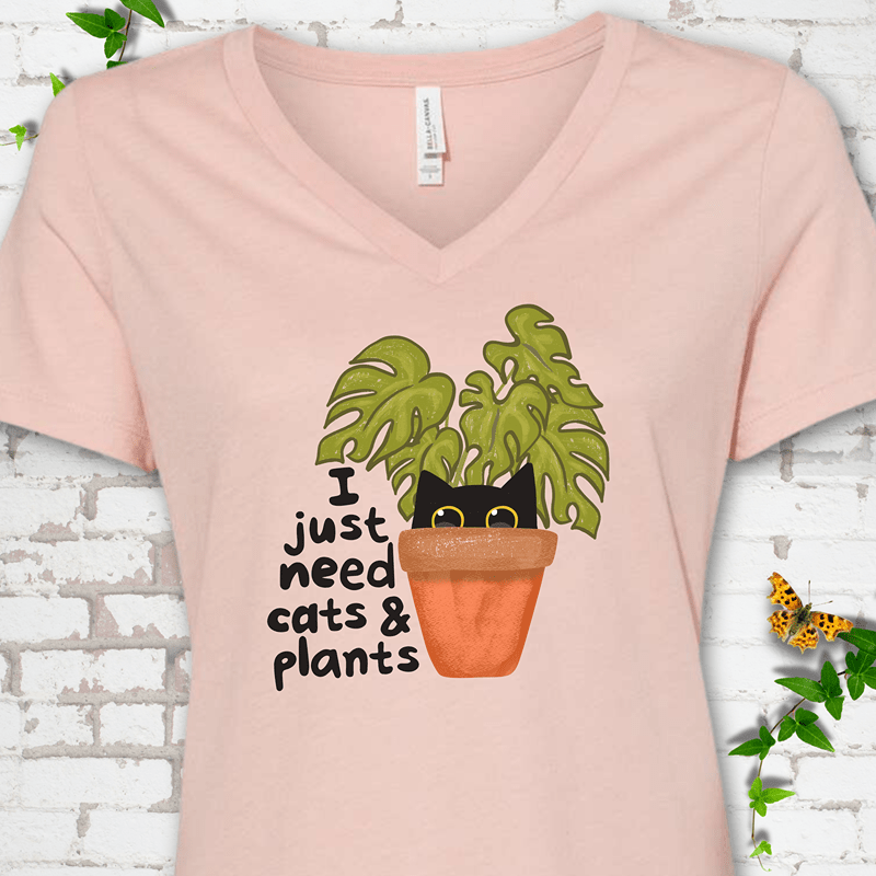 Need Cats & Plants V-Neck T-Shirt