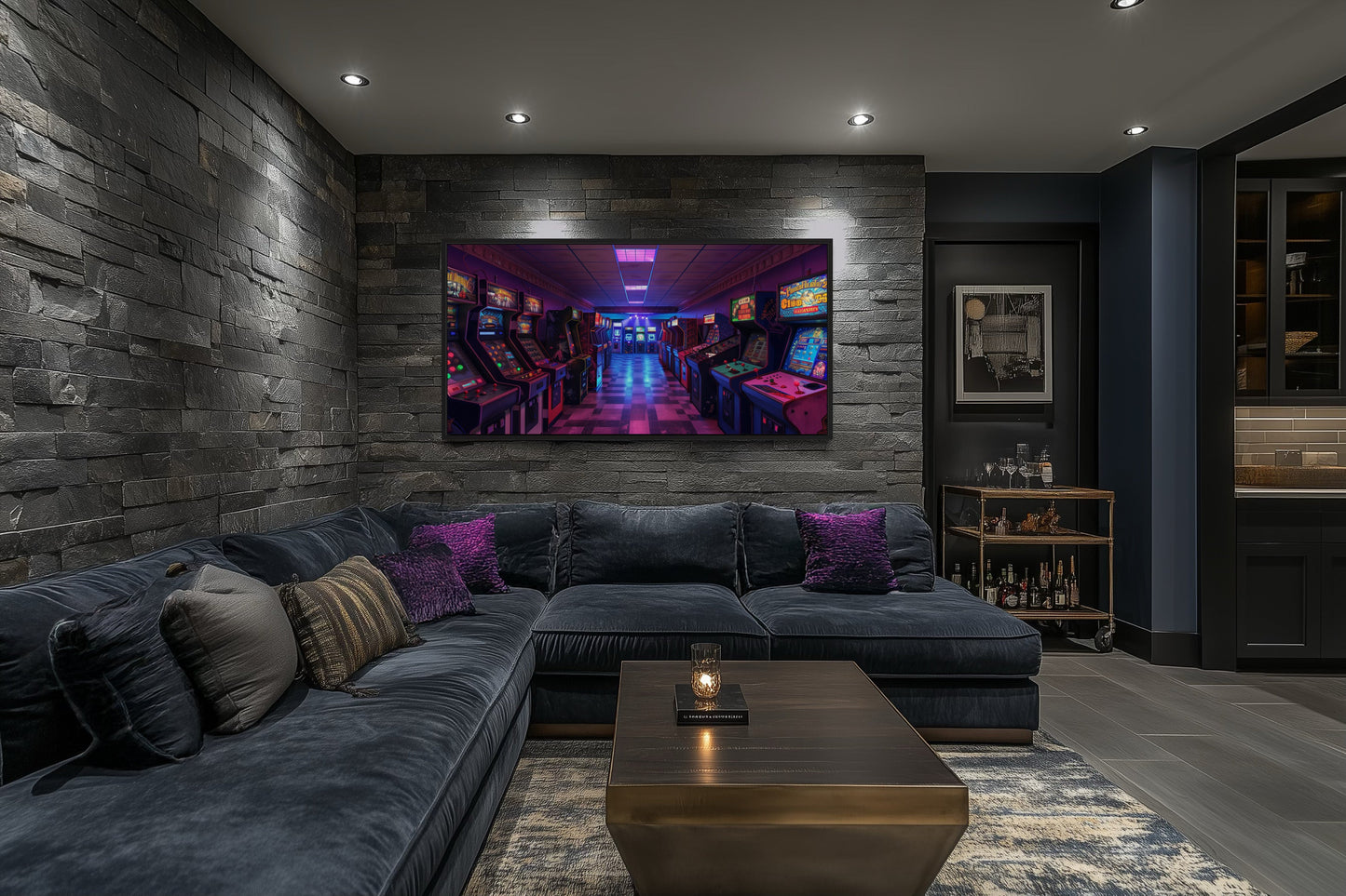 Neon Arcade Retro Game Room Framed Canvas Wall Art