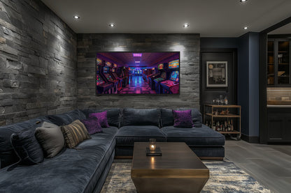 Neon Arcade Retro Game Room Framed Canvas Wall Art