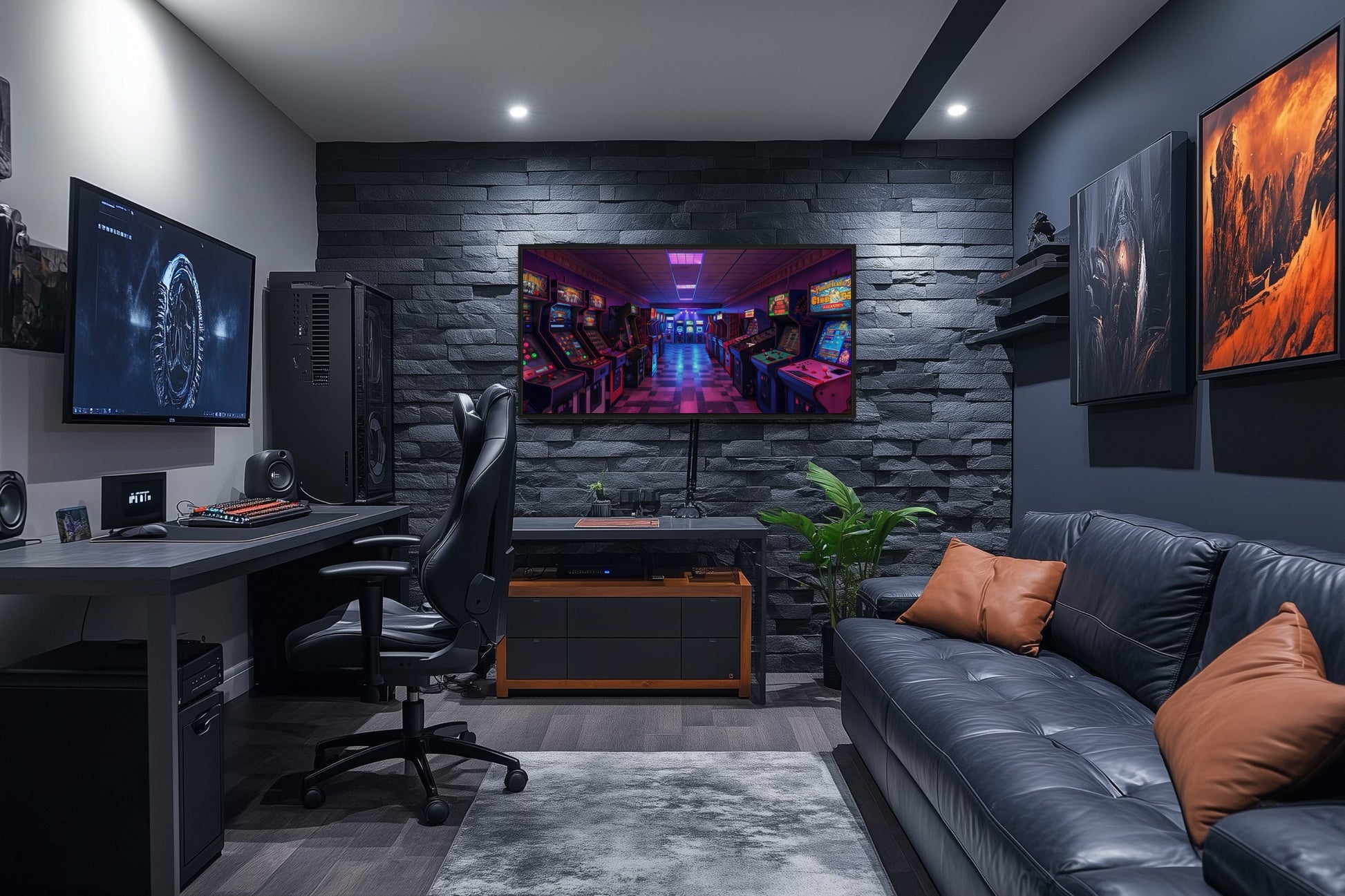 Neon Arcade Retro Game Room Framed Canvas Wall Art