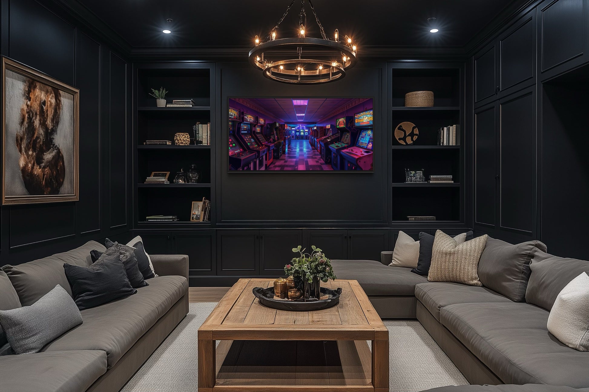 Neon Arcade Retro Game Room Framed Canvas Wall Art