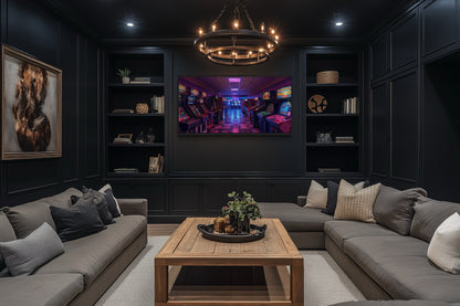 Neon Arcade Retro Game Room Framed Canvas Wall Art